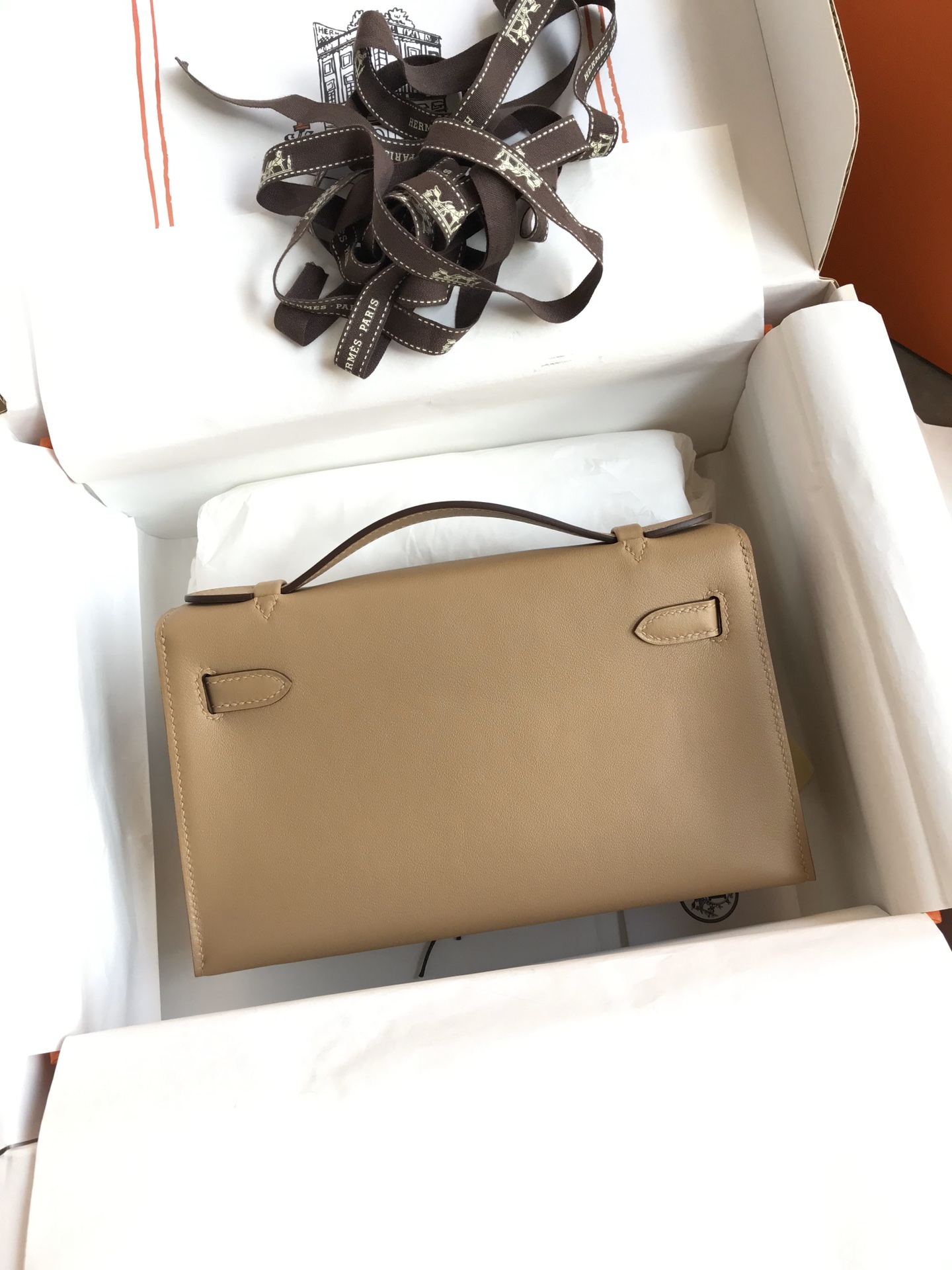 Hermes Mini Kelly Pochette 22cm Bag In Trench Swift Leather